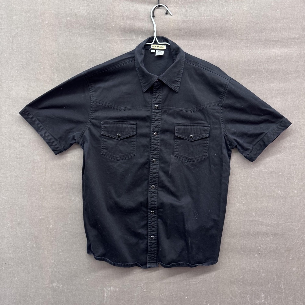 Under Gear Shirt Mens Large Black Button Up Western Stretch Short Sleeve Top